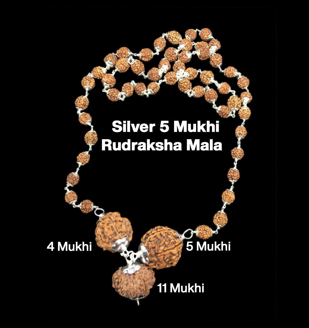 Rudraksha Combination for Hanuman Power 4,5,11 Mukhi Nepal in Silver Mala