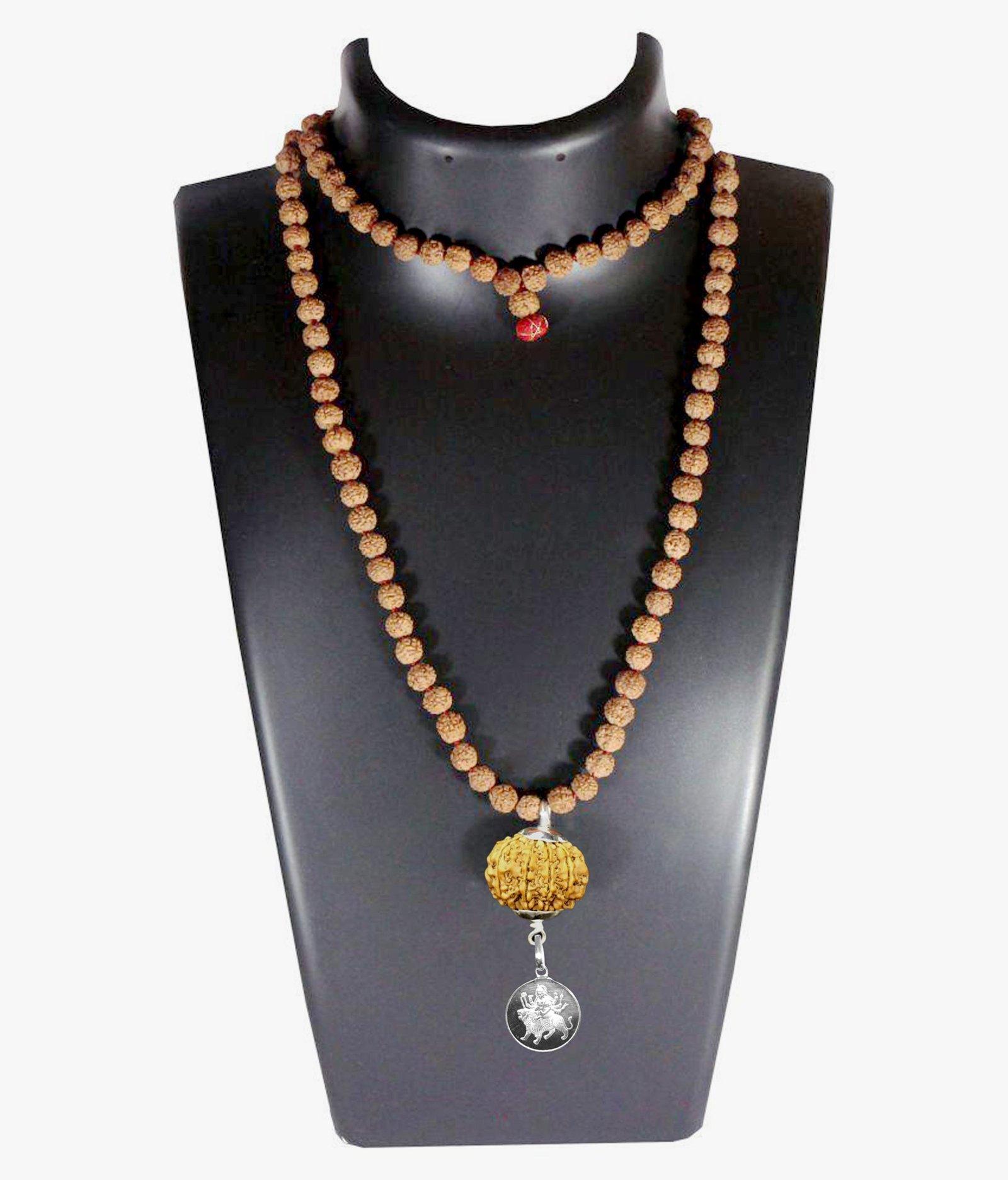 Goddess Durga Kavach 9 Mukhi Rudraksha With Silver Yantra Attached In Rudraksha Mala