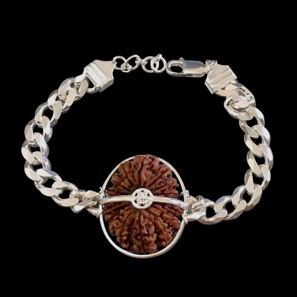 14 Mukhi Nepal Rudraksha In Pure Silver Bracelet