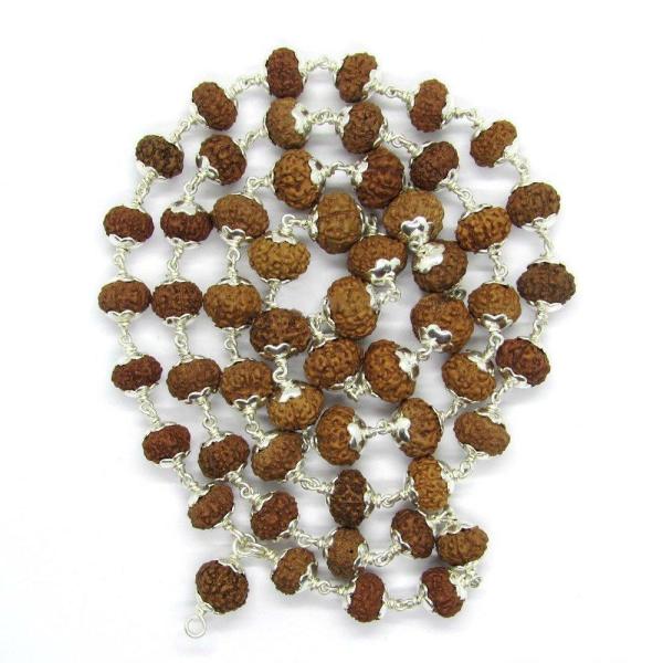 8 Mukhi Indonesian Rudraksha Mala 54 Beads In Silver (8mm-9mm)