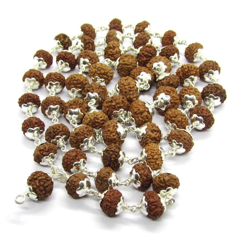 4 Mukhi Indonesian Rudraksha Mala 54 Beads In Silver (7mm-9mm)